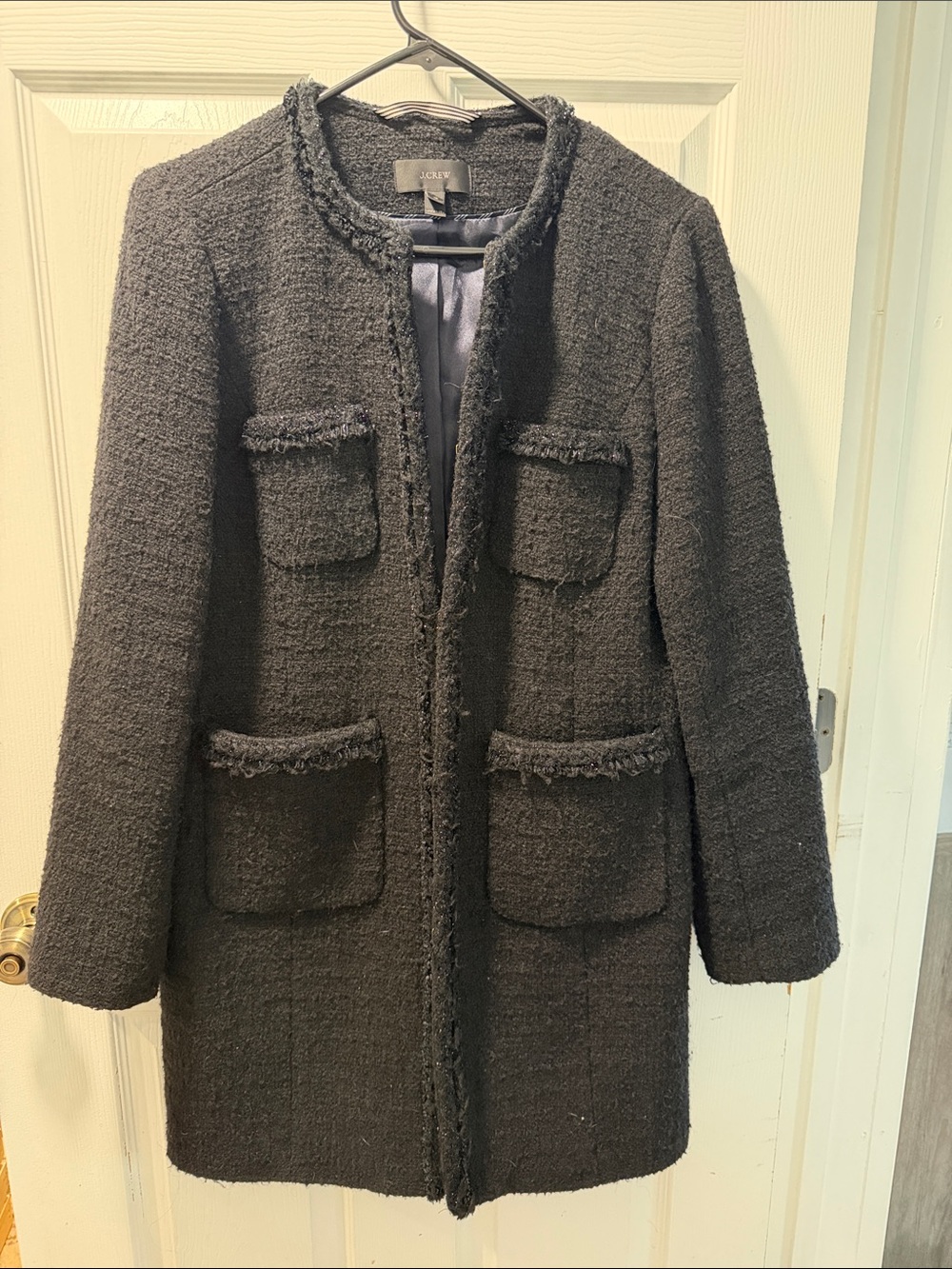 J. Crew Black Tweed Pocket Blazer Coat
